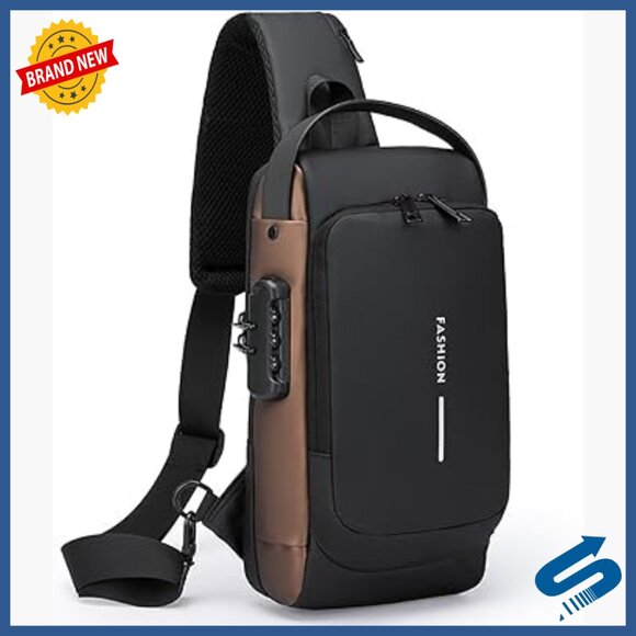 Genuine Leather Anti-Theft Crossbody Bag with USB Port Waterproof Travel